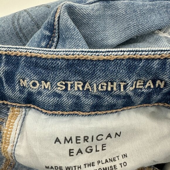 American Eagle Mom Straight Jean Distressed Women's size 8 Blue Denim Jeans - Picture 3 of 5